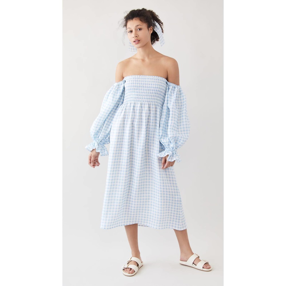 Sleeper Atlanta Linen Dress in Blue Vichy XL